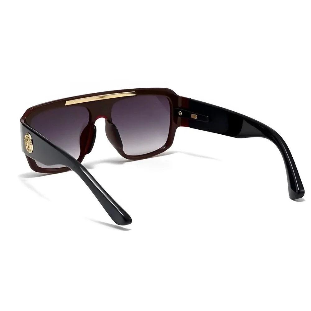Oversized Flat Top Shield Sunglasses Burgundy Black‎ Gold Medallion Square UV400